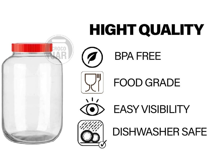 CROCO JAR Croco Glass Round Jar AirTight Jars With Plastic Lid Perfect For Dry Fruits Biscuits Cookies CandyS Spices Flacks Pickles 6 Ltr Pack Of 4 - Image 3