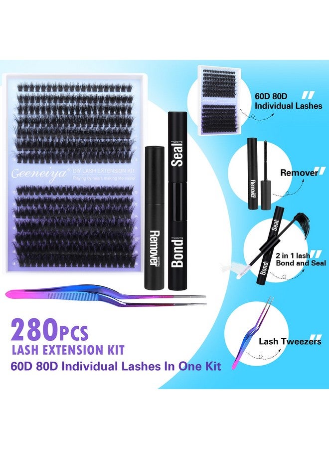 Geeneiya Fluffy Lash Extension Kit Cluster Eyelash Extension Kit Clusters Individual Lashes Kit With Lash Bond And Seal Glue Lash Remover Lash Applicator User Manual For Beginners(60P+80P 280Pcs) - Image 2