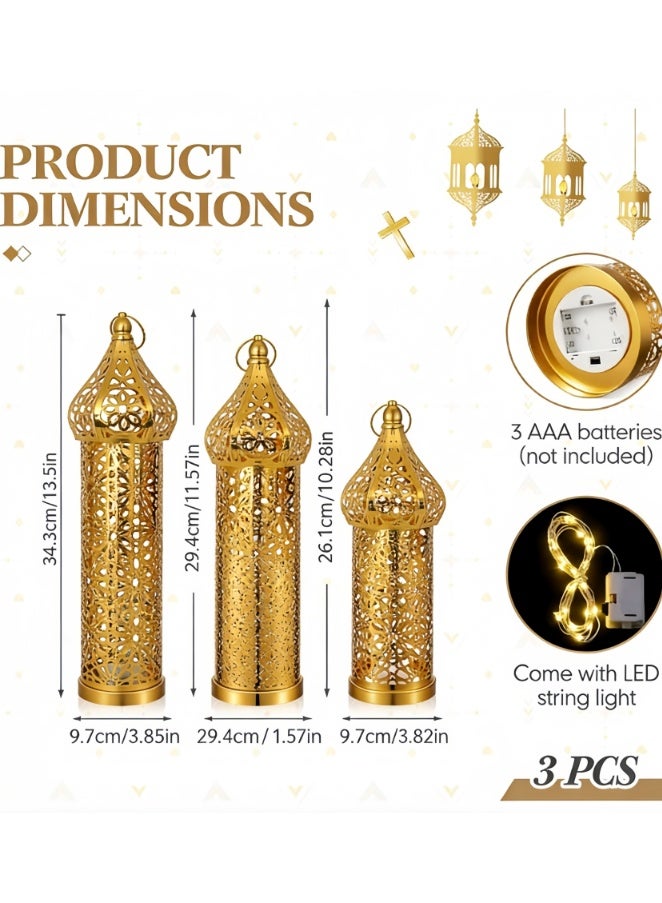 3 Pack Moroccan Metal Lantern, Hollow Ramadan & Eid Islamic Festival Decor, Hanging Candle Holder, Muslim Holiday Tabletop Lantern, Boho Themed Party Centerpiece for Home Decorations (YB22-ZH1) - Image 3