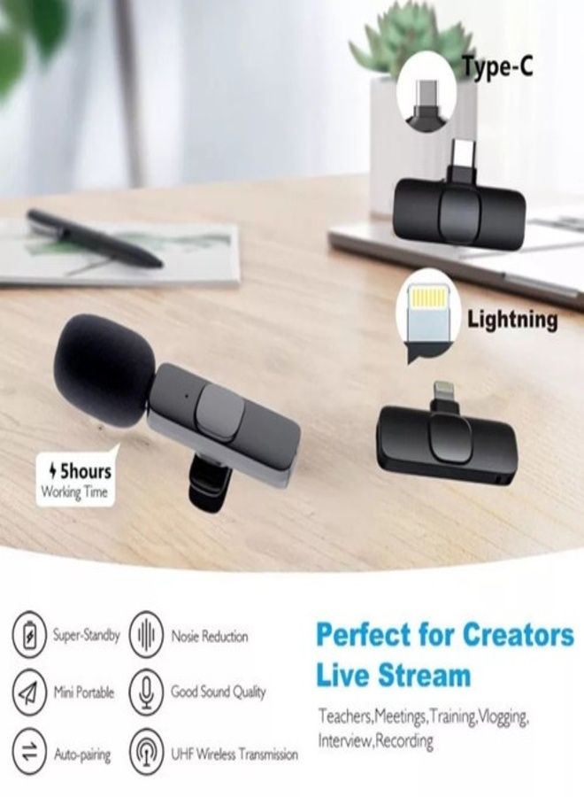 WALL BEAUTY Wireless Microphone For iPhone iPad Label Microphone Wireless Clip Type Small Video Mic Sound Reducing 360 Recording Lapel Microphone TikTok Live Broadcasting Live Stream Vlog Video Recording  - Image 4