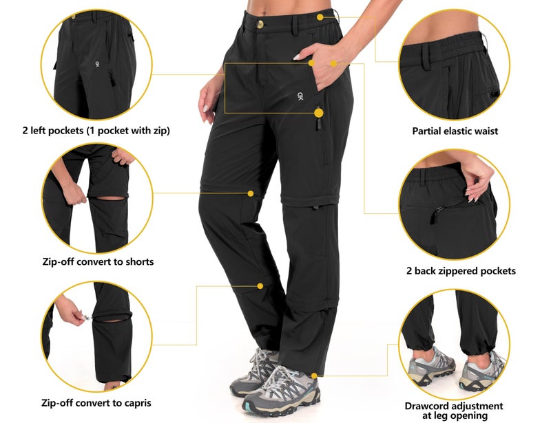Little Donkey Andy Women's Stretch Convertible Pants, Zip Off Quick Dry Hiking Pants Black Size XS - Image 3