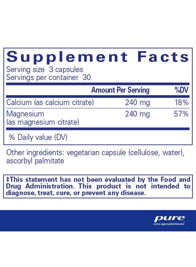 كبسولات الكالسيوم والمغنيسيوم النقية (سترات) - 240 جم كالسيوم و240 جم مغنيسيوم - دعم صحة العظام - غير معدل وراثيًا ونباتي - 90 كبسولة - Image 1