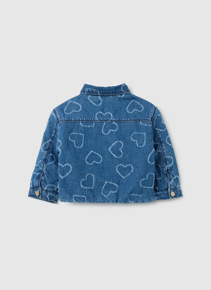 Ovs GIRLS' PURE DENIM COTTON JACKET WITH HEARTS