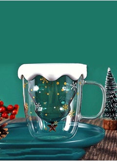 XiuWoo Double Insulated Glass Coffee Cup Water Cup Tea Cup Milk Cup With Lid - Snowman  - Image 3