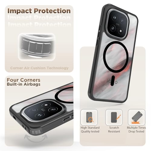 RIGGEAR Shockproof Clear Hybrid Armor Magnetic Back Cover Case Compatible with MagSafe Accessories for iQOO 15 5G (Clear-Black TPU Bumper + PC Transparent)(Black) - Image 3