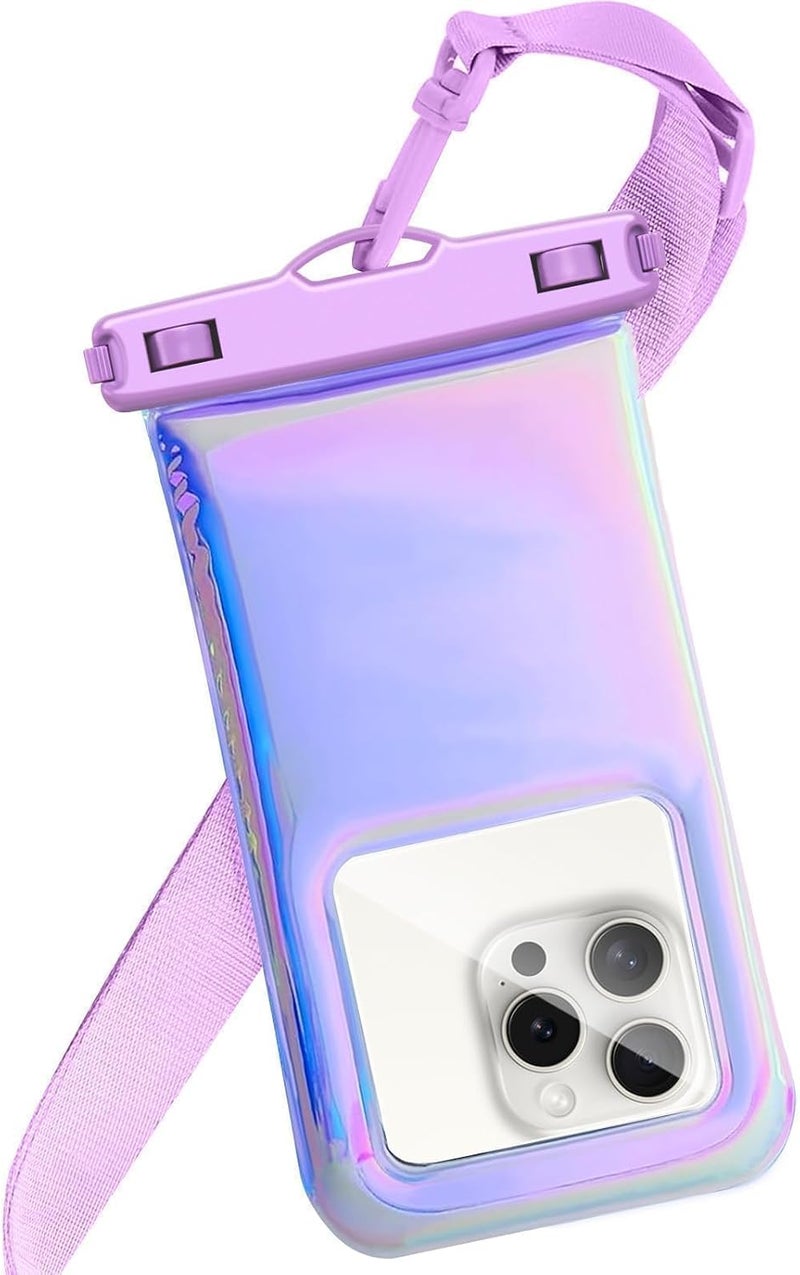 Foweroty Floatable Waterproof Phone Pouch Case for iPhone 16 Pro Max/15/14/13/12, IP68 Travel Cellphone Dry Bag Beach Cruise Ship Essentials Bags with Crossbody Lanyard, Iridescent Purple-7″ - Image 1