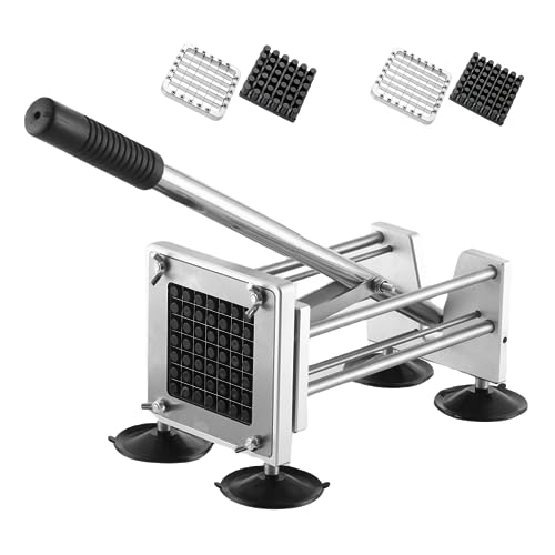 Coosoromas French Fry Cutter，Professional Stainless Steel Potato Cutter， Press Fries with 1/2-Inch and 3/8-Inch Blade Great for Potatoes - Image 1