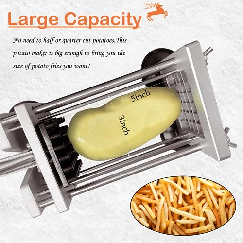 Coosoromas French Fry Cutter，Professional Stainless Steel Potato Cutter， Press Fries with 1/2-Inch and 3/8-Inch Blade Great for Potatoes - Image 5