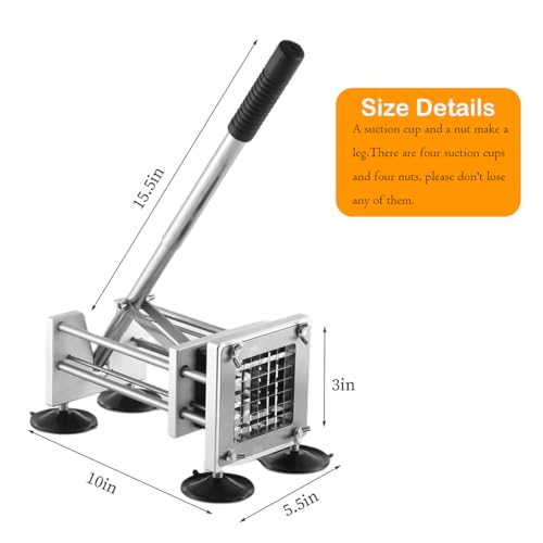 Coosoromas French Fry Cutter，Professional Stainless Steel Potato Cutter， Press Fries with 1/2-Inch and 3/8-Inch Blade Great for Potatoes - Image 3