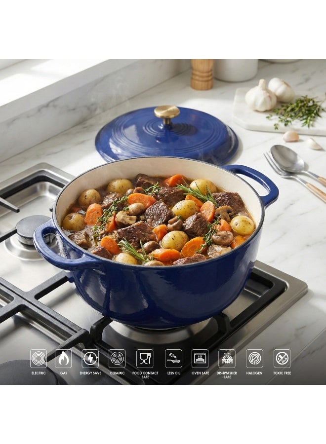 VAV GET 6QT Enameled Cast Iron Round Dutch Oven, Family Style Heavy-Duty Pre-Seasoned Cookware, Healthy & Safe Non-Stick, Oven & Stovetop Safe – Sapphire Blue - Image 4