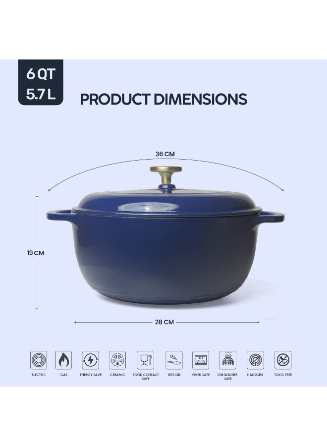 VAV GET 6QT Enameled Cast Iron Round Dutch Oven, Family Style Heavy-Duty Pre-Seasoned Cookware, Healthy & Safe Non-Stick, Oven & Stovetop Safe – Sapphire Blue - Image 3