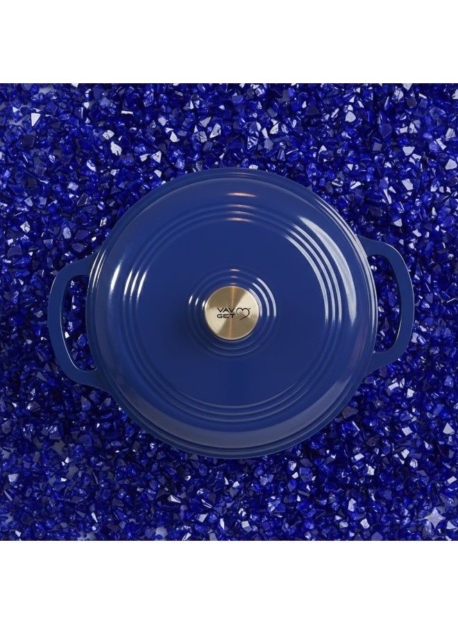 VAV GET 6QT Enameled Cast Iron Round Dutch Oven, Family Style Heavy-Duty Pre-Seasoned Cookware, Healthy & Safe Non-Stick, Oven & Stovetop Safe – Sapphire Blue - Image 2