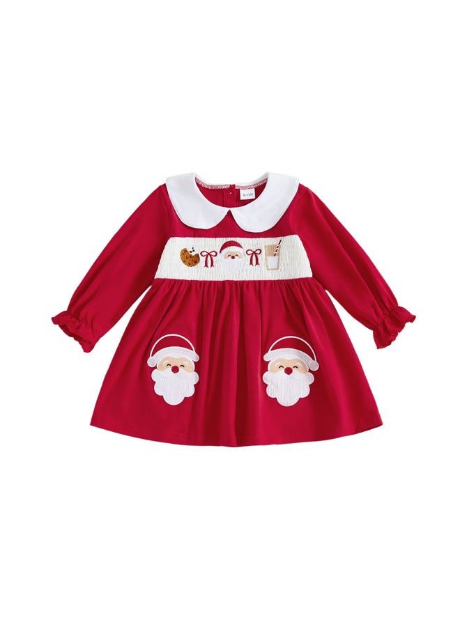 SHUING Kids Baby Toddler Girl Christmas Clothes A-line Plaid Dress Puff Sleeve Santa Claus Embroidery Smocked Party Dress, Red a, 12-18 Months - Image 1