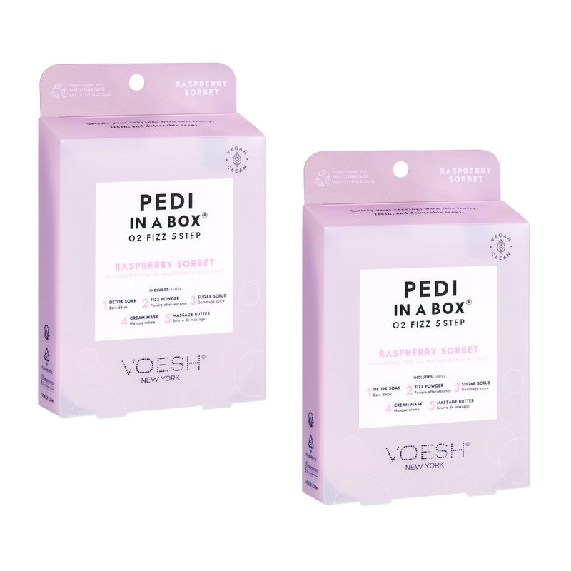VOESH Pedi in a Box O2 Fizz 2 Pack Raspberry Sorbet Detoxifying Spa Pedicure DIY Pedi AtHome Pedi Pedi in a Box Spa Foot Treatment Vegan Beauty Foot Detox Pedicure Prep