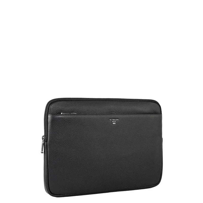 Da Milano black Wax Leather Laptop Sleeve - Black  | Best Price UAE