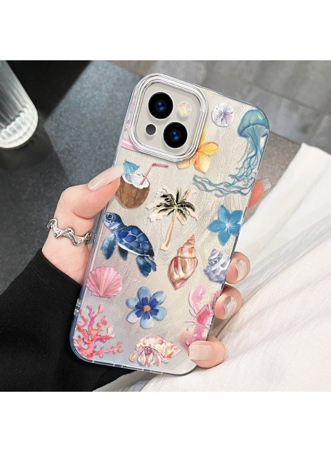 ShebSheb for iPhone 14 Case Beach and Undersea Theme Design,Trendy Cute Soft Slim Shockproof TPU Protective Phone Cases Cover for Women Girls Aesthetic Glitter - Image 5