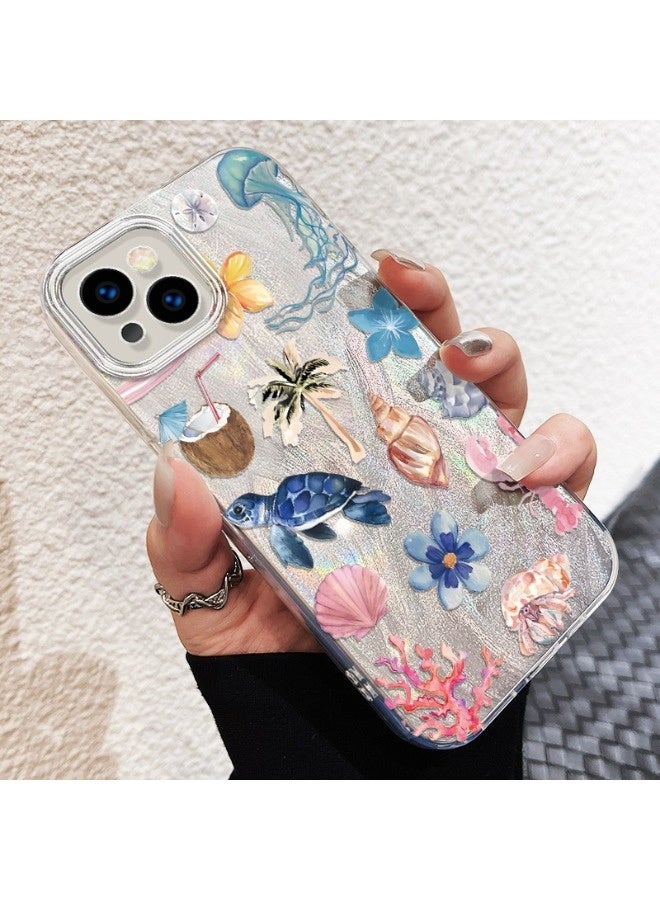 ShebSheb for iPhone 14 Case Beach and Undersea Theme Design,Trendy Cute Soft Slim Shockproof TPU Protective Phone Cases Cover for Women Girls Aesthetic Glitter - Image 2