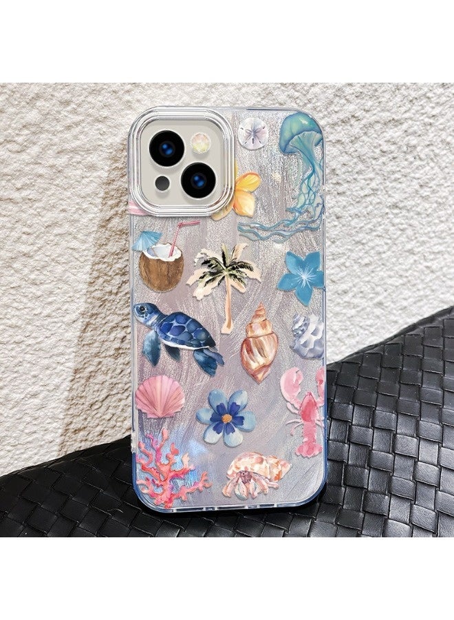 ShebSheb for iPhone 14 Case Beach and Undersea Theme Design,Trendy Cute Soft Slim Shockproof TPU Protective Phone Cases Cover for Women Girls Aesthetic Glitter - Image 4