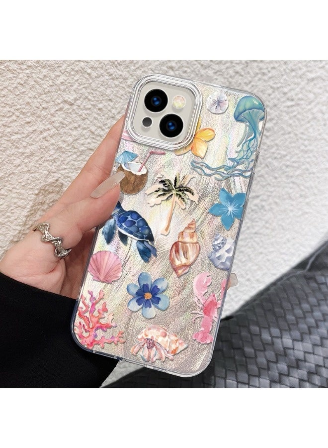 ShebSheb for iPhone 14 Case Beach and Undersea Theme Design,Trendy Cute Soft Slim Shockproof TPU Protective Phone Cases Cover for Women Girls Aesthetic Glitter - Image 3