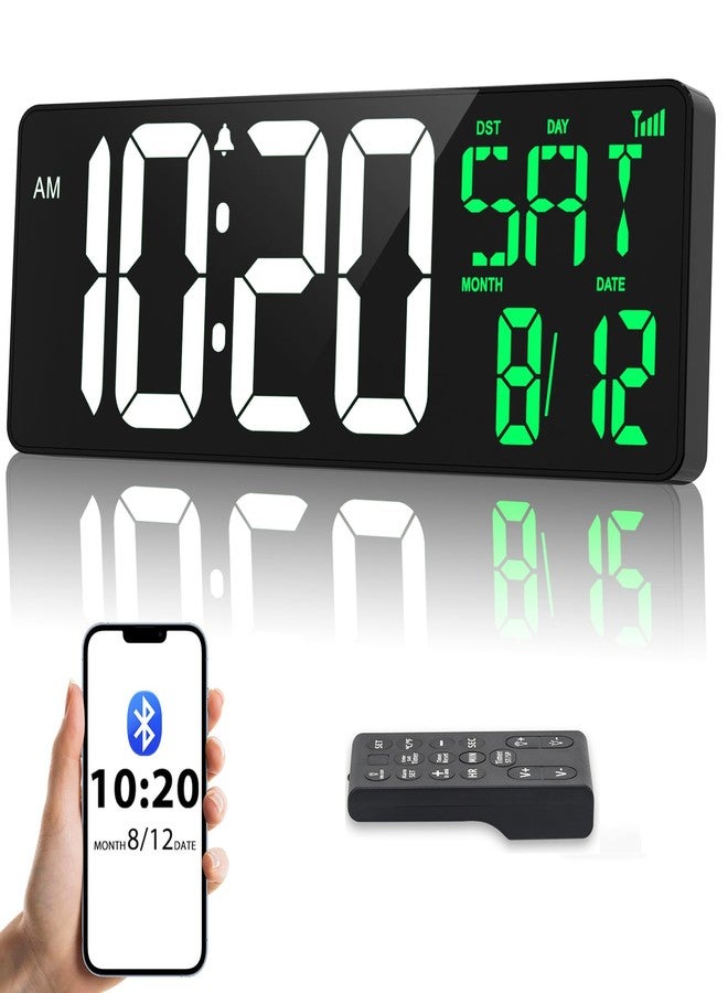 Xflyee 17" Large Digital Wall Clock with Bluetooth Sync, Remote Control, Alarm Big LED, Auto DST Temperature for Classroom Bedroom Garage Gym - Image 1