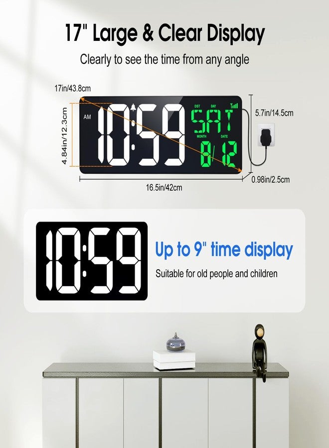 Xflyee 17" Large Digital Wall Clock with Bluetooth Sync, Remote Control, Alarm Big LED, Auto DST Temperature for Classroom Bedroom Garage Gym - Image 5