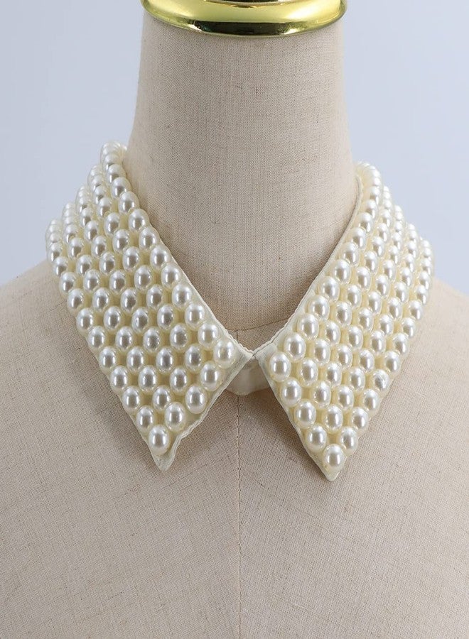 Zthread Women Fashion Detachable False Collar Faux Pearl Fake Collar for Women Two Color Options (Ivory) - Image 3