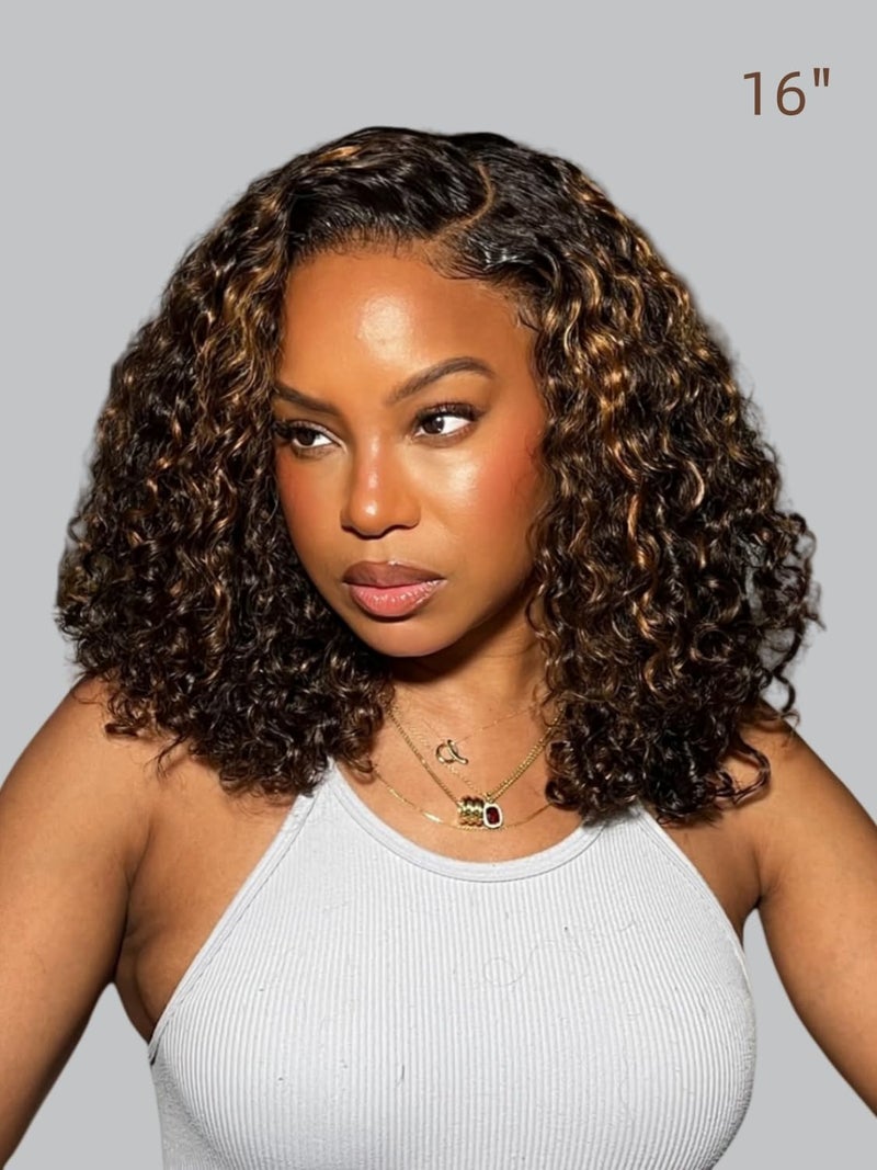 BLY Highlight Wear and Go Glueless Wig Water Wave Human Hair Wigs for Women 16 Inch 5x7 HD Lace Pre Cut Pre Plucked 2/30 Ombre Brown Colored Deep Wave Lace Front Wig 180% Density - Image 3