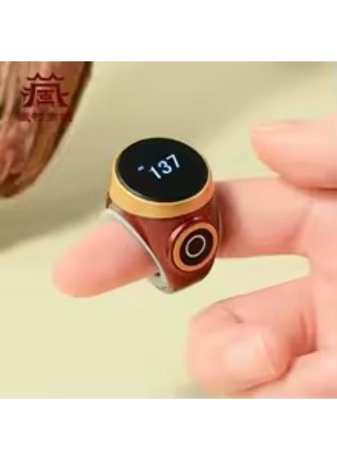 Electronic tasbeeh ring with a digital finger screen. The digital counter can be reset manually