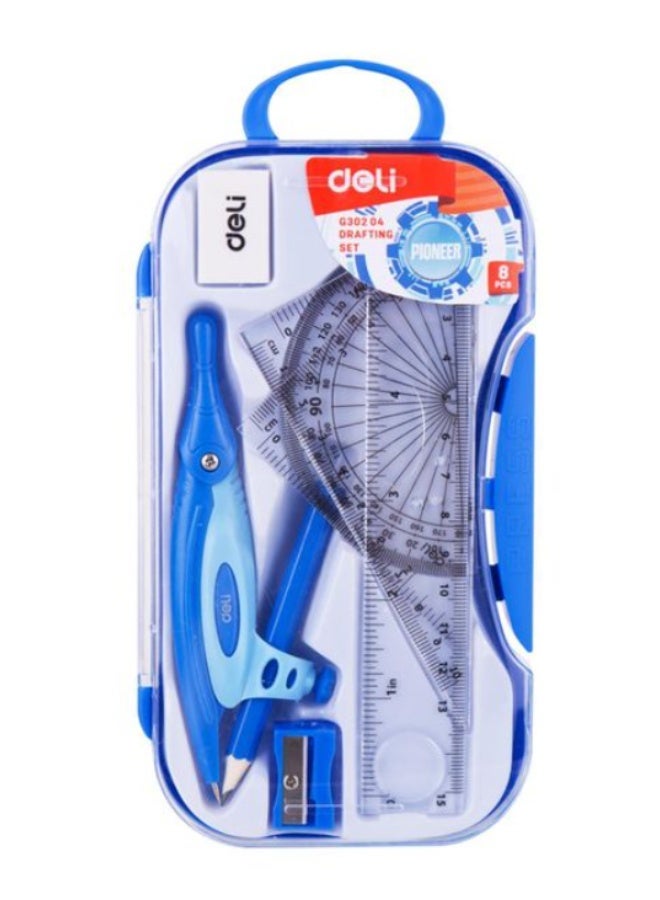 Deli G302 04 Geometry set, 8 Pieces - Blue - Image 1