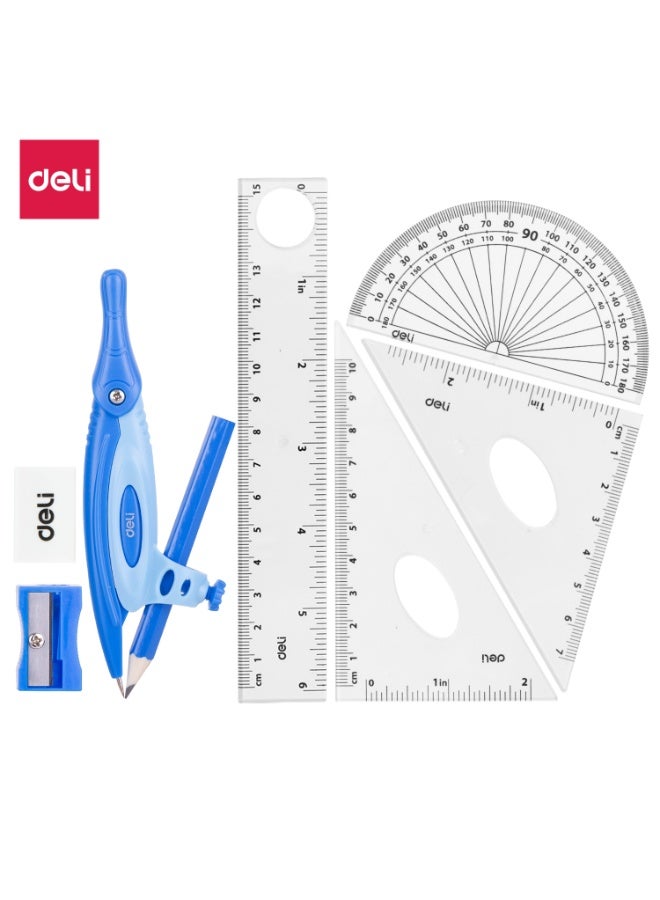 Deli G302 04 Geometry set, 8 Pieces - Blue - Image 2
