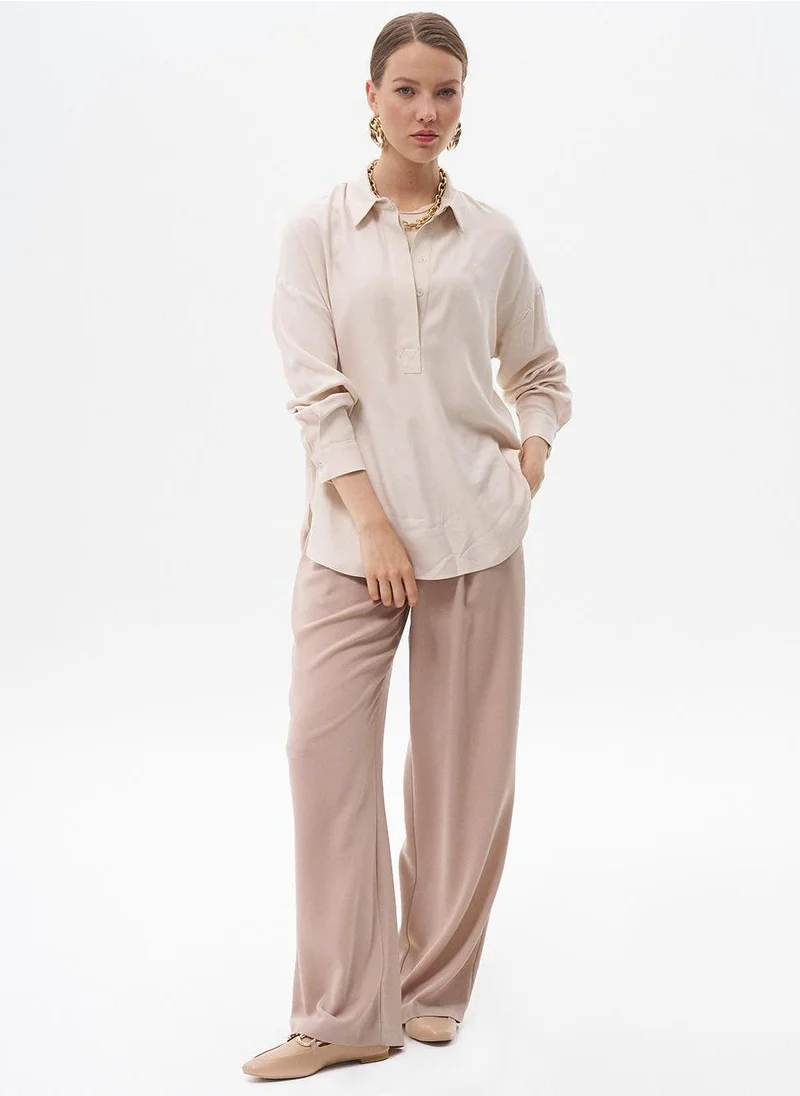 Kayra Half Placket Viscose Shirt Stone