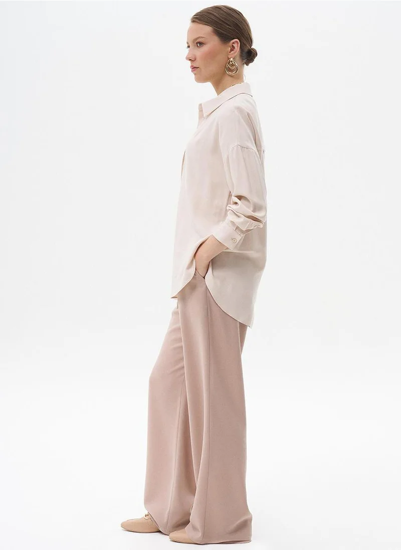 Kayra Half Placket Viscose Shirt Stone