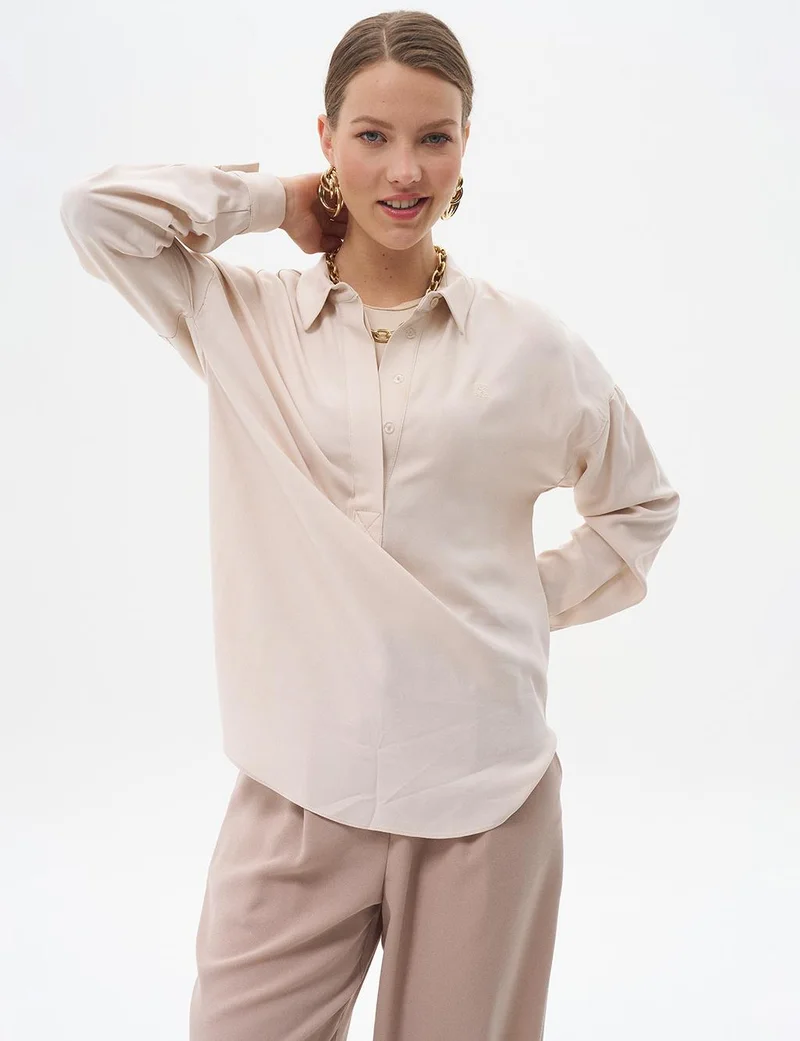Kayra Half Placket Viscose Shirt Stone