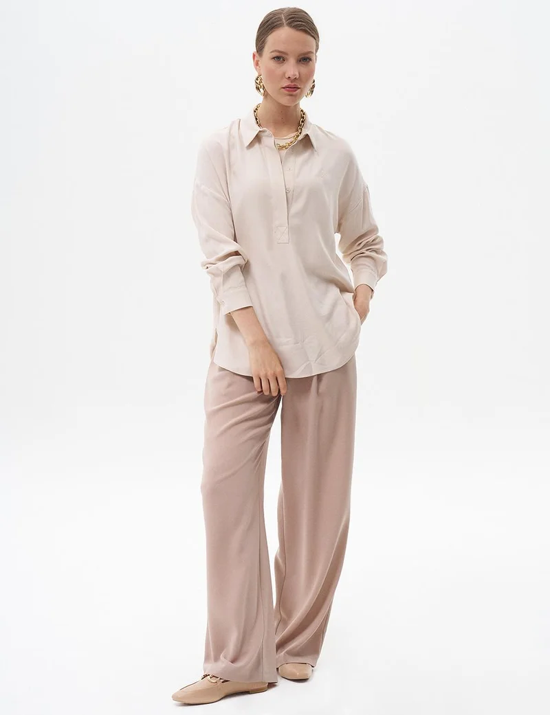 Kayra Half Placket Viscose Shirt Stone