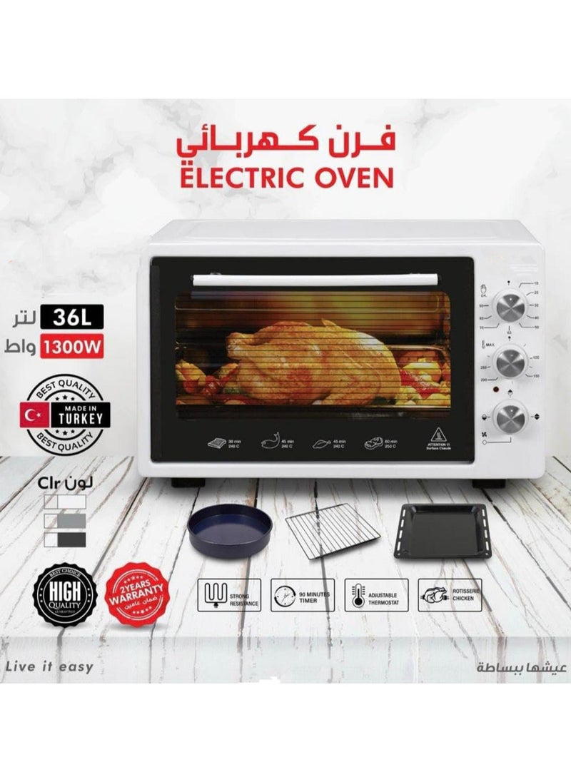 Generic Electric Oven 36L 1300W Countertop Toaster Oven – Adjustable Thermostat, 90-Min Timer, Rotisserie Chicken Grill, Bake, Roast, Pizza Maker – Includes Fry Pan, Wire Rack, Turkey-Made  - Image 2