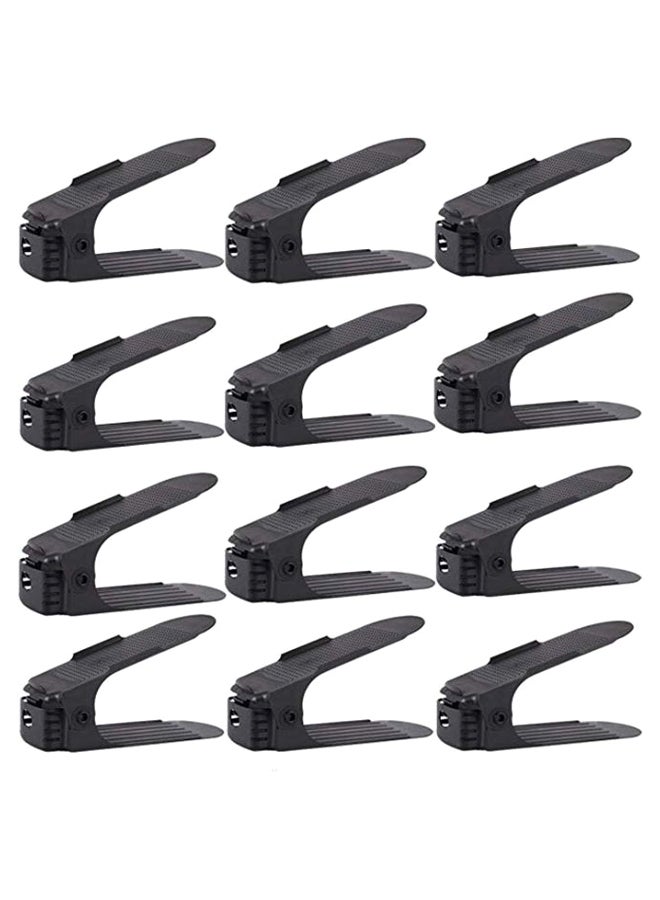 12-Piece Adjustable Shoe Rack Organizer Set Black 14 x 24.5cm