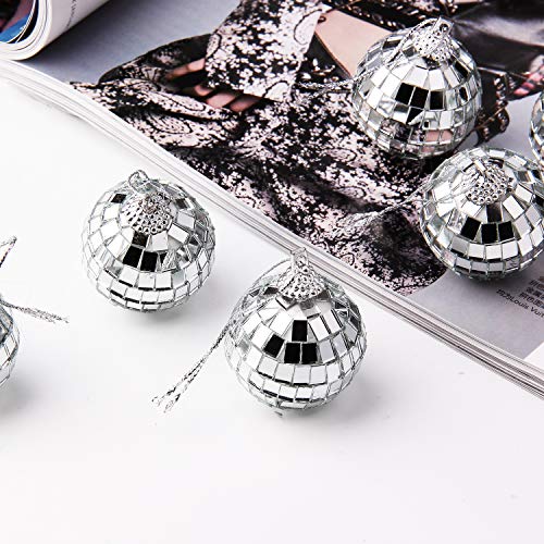 JIAKAI 12 Pcs Silver Disco Mirror Ball for Party Decoration, Christmas Tree Wedding Birthday Party Ornaments(4CM) - Image 3