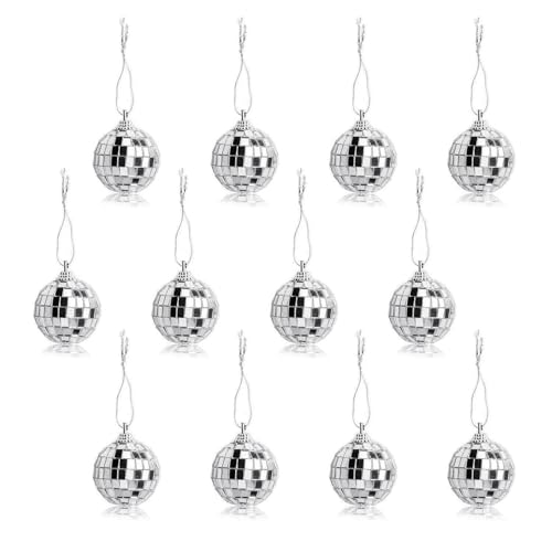 JIAKAI 12 Pcs Silver Disco Mirror Ball for Party Decoration, Christmas Tree Wedding Birthday Party Ornaments(4CM) - Image 1