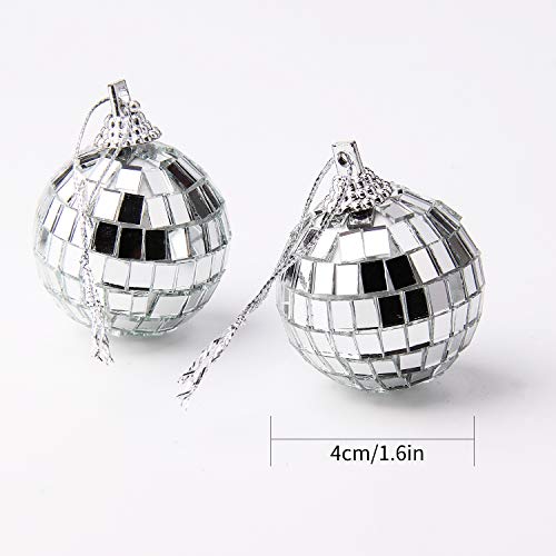 JIAKAI 12 Pcs Silver Disco Mirror Ball for Party Decoration, Christmas Tree Wedding Birthday Party Ornaments(4CM) - Image 2