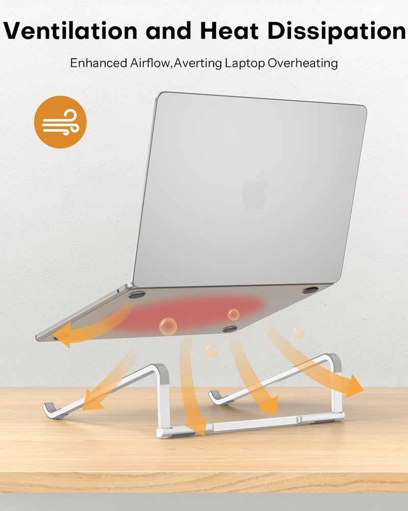 Omoton Portable Laptop Stand for Desk, Foldable Aluminum Laptop Riser, Ergonomic Computer Stand Compatible with for MacBook Pro/Air, Dell, HP, Lenovo, 10-17.3'' (Silver) - Image 5