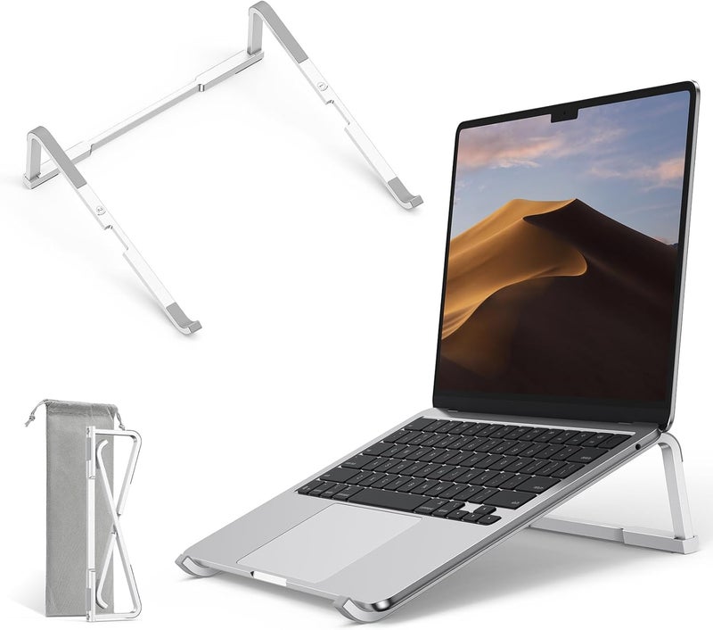 Omoton Portable Laptop Stand for Desk, Foldable Aluminum Laptop Riser, Ergonomic Computer Stand Compatible with for MacBook Pro/Air, Dell, HP, Lenovo, 10-17.3'' (Silver) - Image 1