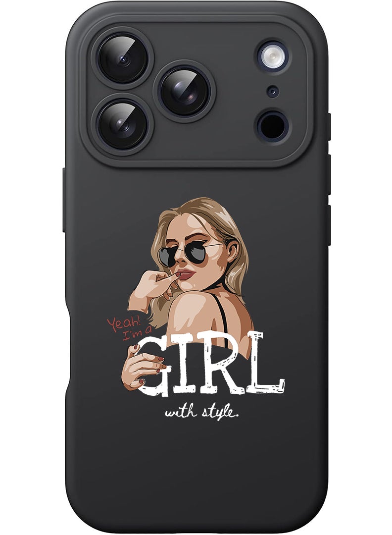 Theodor Protective Slim Fit Case Liquid Silicone Cover with Full Body Protection Anti-Scratch Shockproof Case For Apple iPhone 17 Pro Max (Black) Girl with Style - White - Image 1