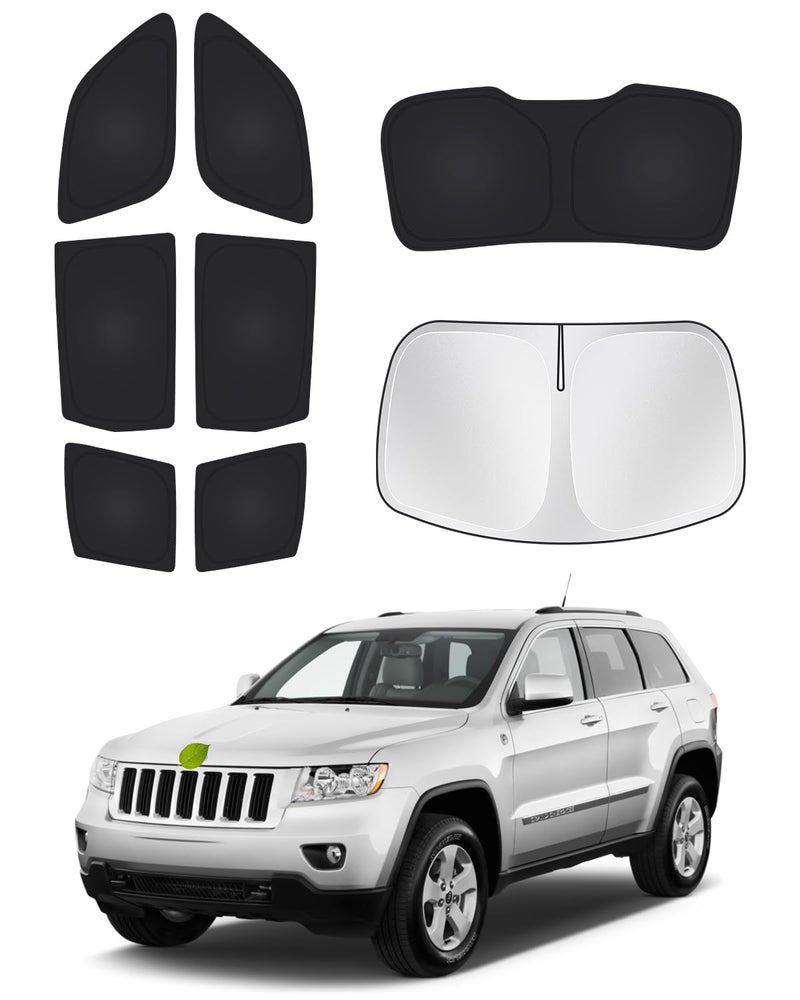Canvcle Sunshades for Jeep Grand Cherokee 20112021 Windshield Sunshade SideRear Windows Sun Visor Privacy Protection Keep Vehicle Cool Black 8PCS Set