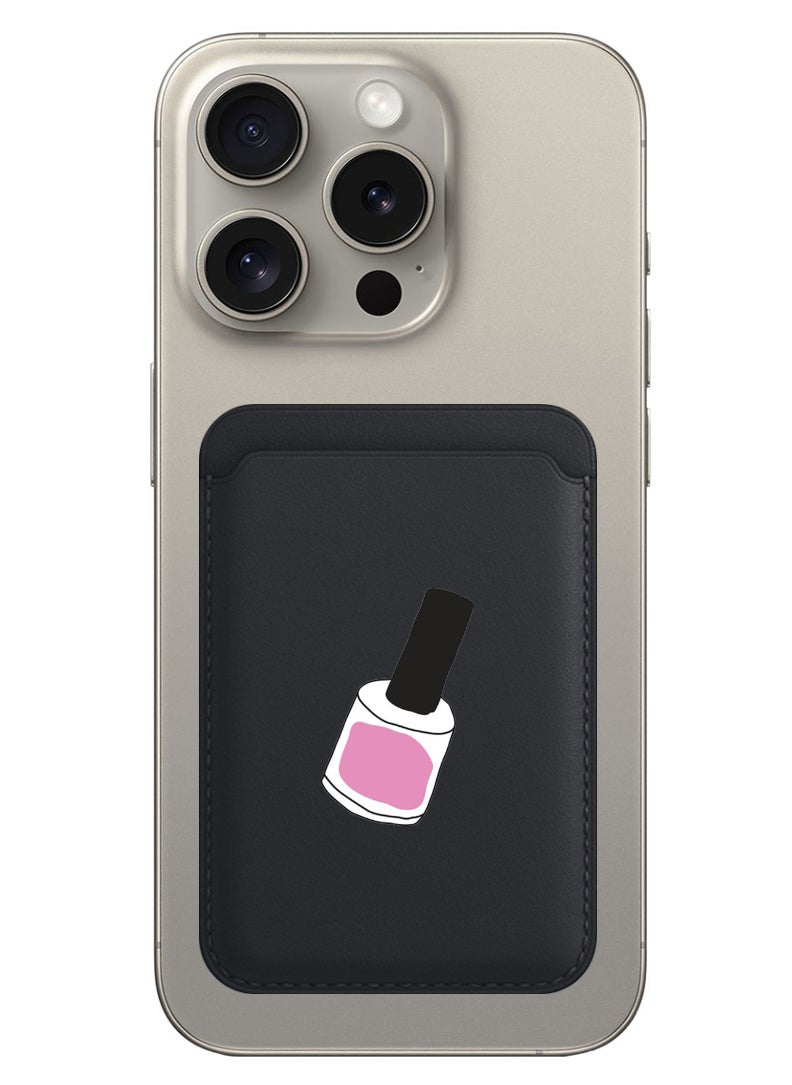 Theodor Magnetic Wallet, Compatible with MagSafe Wallet, for iPhone Wallet, for iPhone 16/15/14/13/12 Series, Not for iPhone 13/12 mini, 3 Card Holder, Vegan Leather, Black - Nail Paint 1  - Image 1