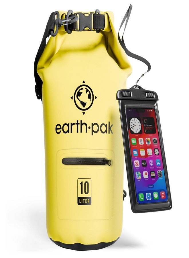 Earth Pak حقيبة Earth Pak-Torrent Series المقاومة للماء تحافظ على جفاف المعدات أثناء التجديف وركوب القوارب والمشي لمسافات طويلة والتخييم وصيد الأسماك مع حافظة هاتف مقاومة للماء (أصفر، 10 لتر) - Image 1