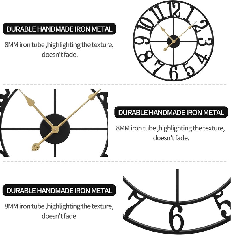 LEIKE Large Wall Clocks,Silent,Non Ticking,Battery Operated Small Vintage Round Modern Metal Wall Clock for Living Room, Bedroom,Kitchen,Farmhouse,Office Decor-13.5 Inch(Black-Arabic Number) - Image 4