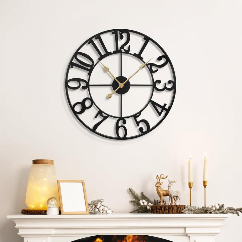 LEIKE Large Wall Clocks,Silent,Non Ticking,Battery Operated Small Vintage Round Modern Metal Wall Clock for Living Room, Bedroom,Kitchen,Farmhouse,Office Decor-13.5 Inch(Black-Arabic Number) - Image 5
