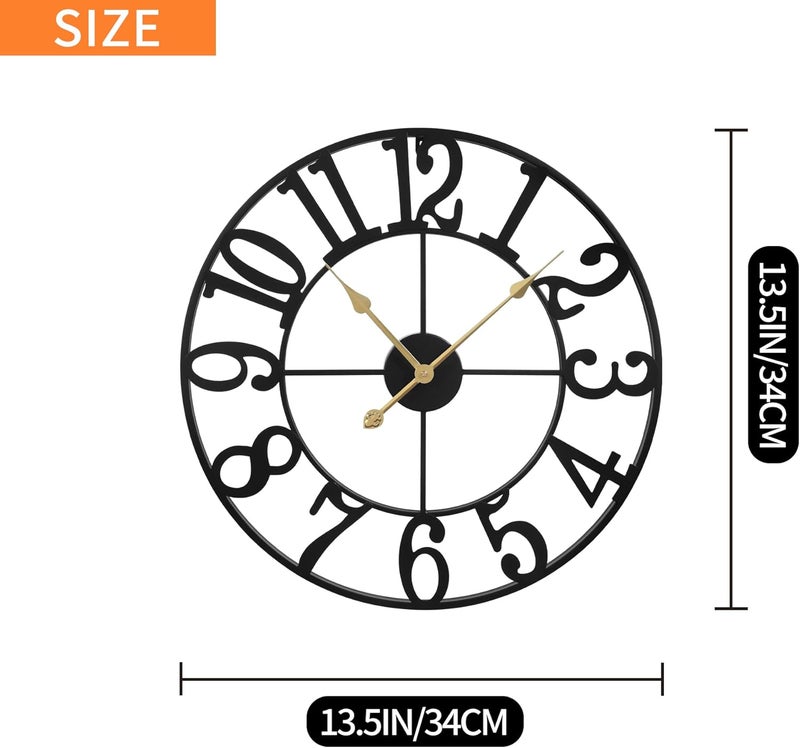 LEIKE Large Wall Clocks,Silent,Non Ticking,Battery Operated Small Vintage Round Modern Metal Wall Clock for Living Room, Bedroom,Kitchen,Farmhouse,Office Decor-13.5 Inch(Black-Arabic Number) - Image 3