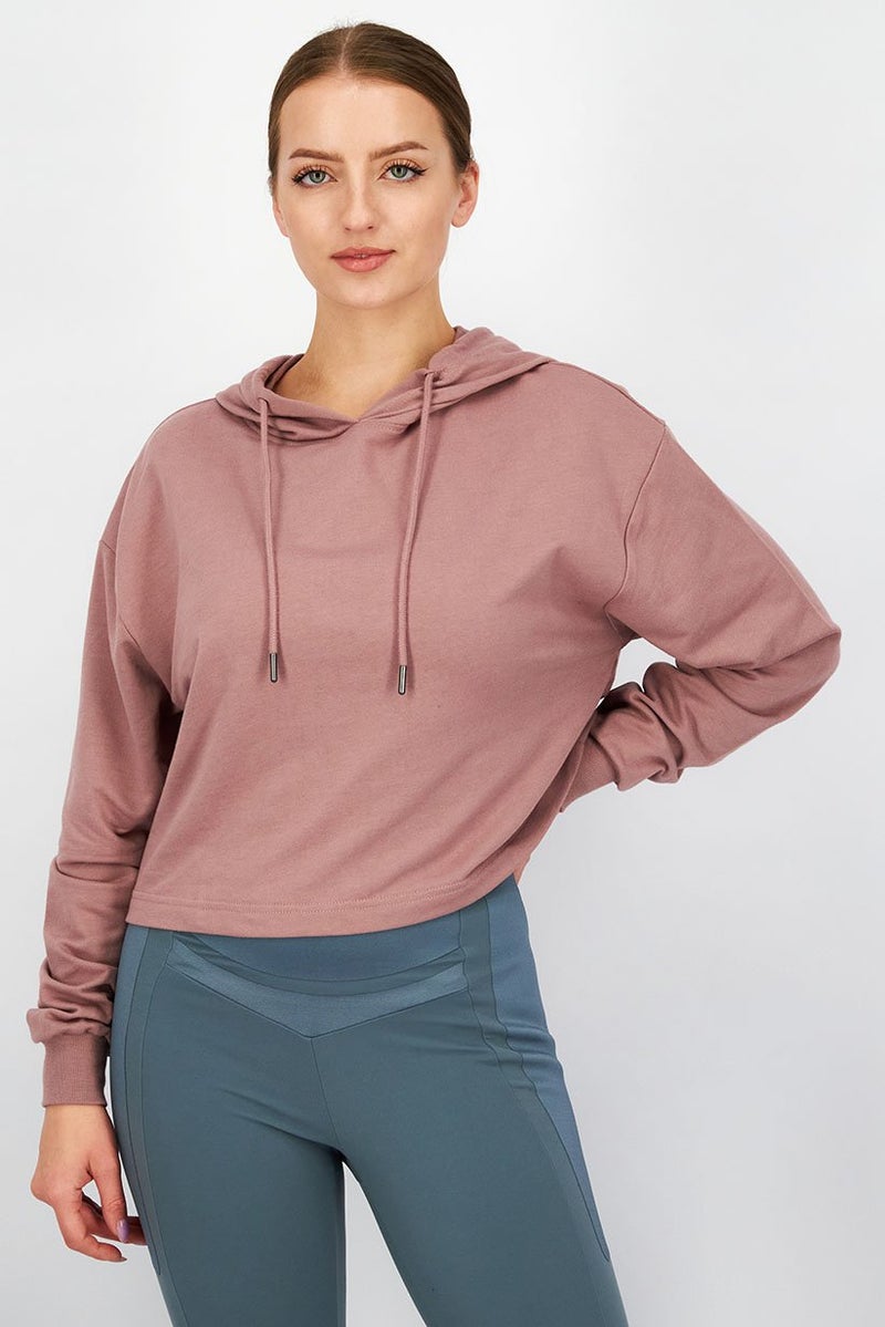 XOXO بلوزة رياضية نسائية بأكمام طويلة، وردية خشبية - Image 1