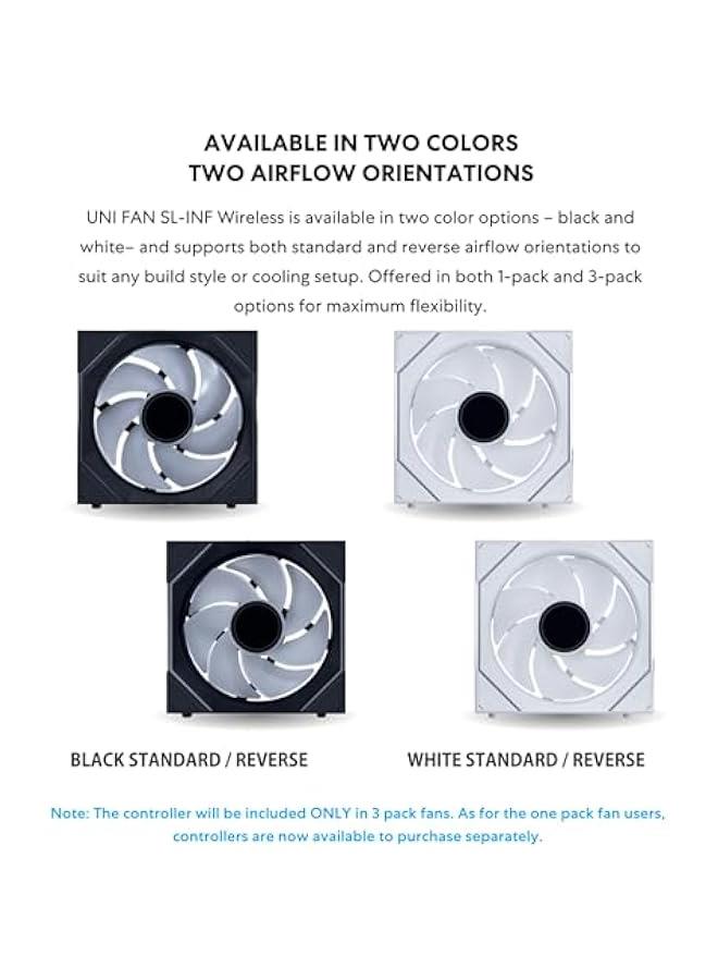 Arabest UNI Fan SL-Infinity Wireless 120 - Triple Pack - 2.4 GHz Wireless Signal ARGB Fan Control - Double Infinity Mirror Design - Low Noise - Controller Included - Black (12SLIN1W3B) - Image 2